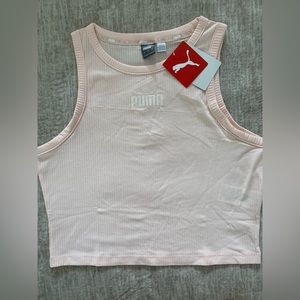 Puma Cropped Ribbed High Neck Tank Top Women’s Large Light Pink New